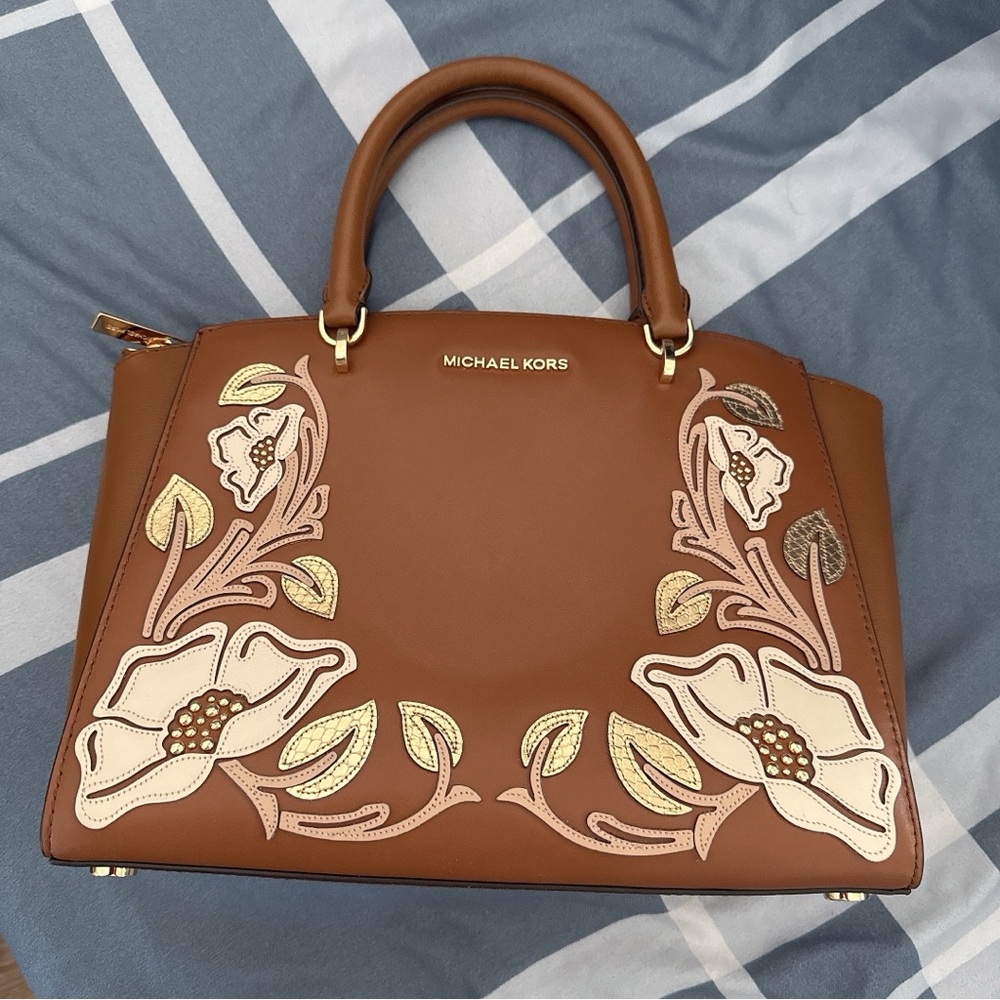 Michael Kors Tan Floral Satchel